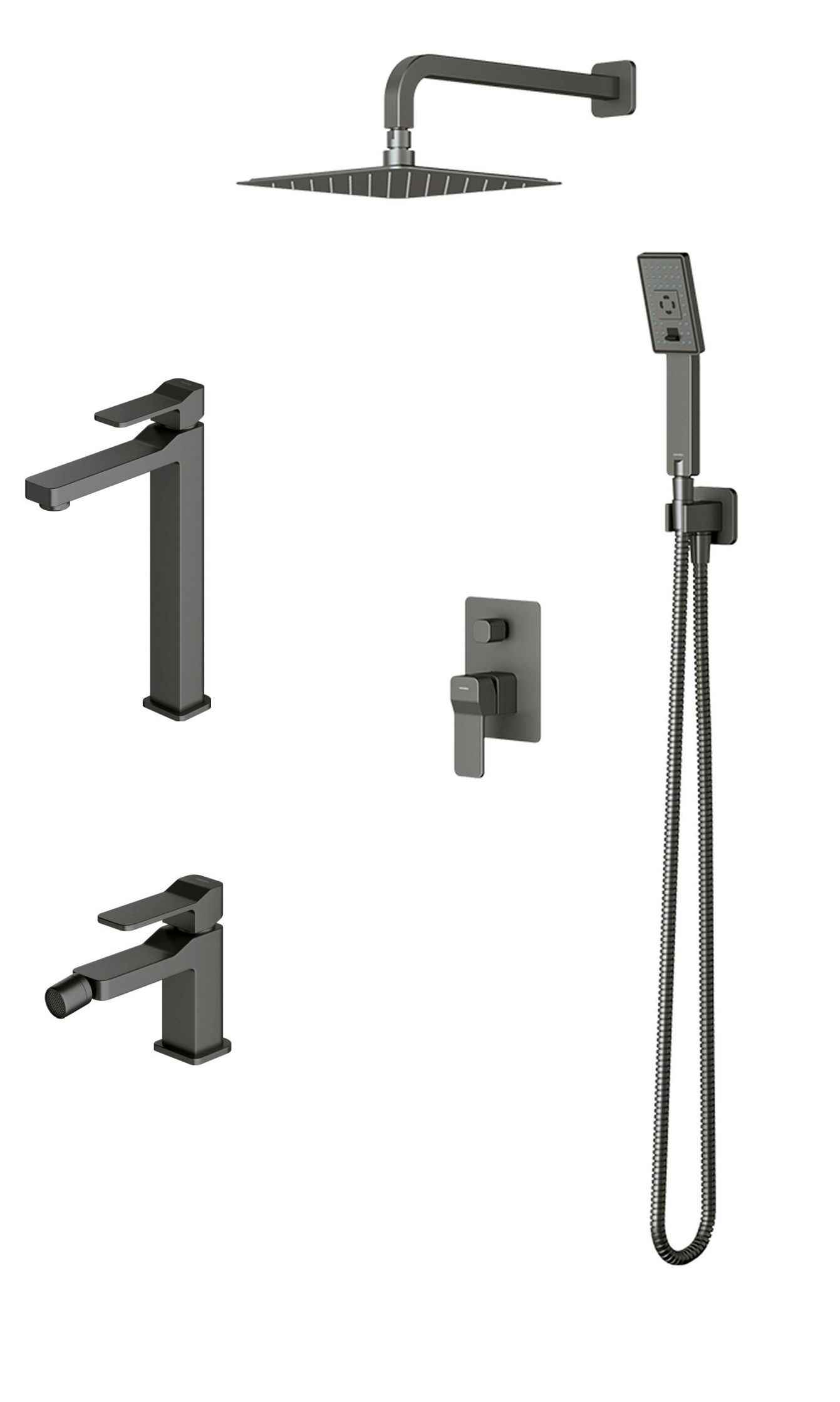 Zestaw Omnires Slide zestaw prysznicowy podtynkowy z deszczownicą, baterią umywalkową wysoką i baterią bidetową grafit (SL7712GR, ...