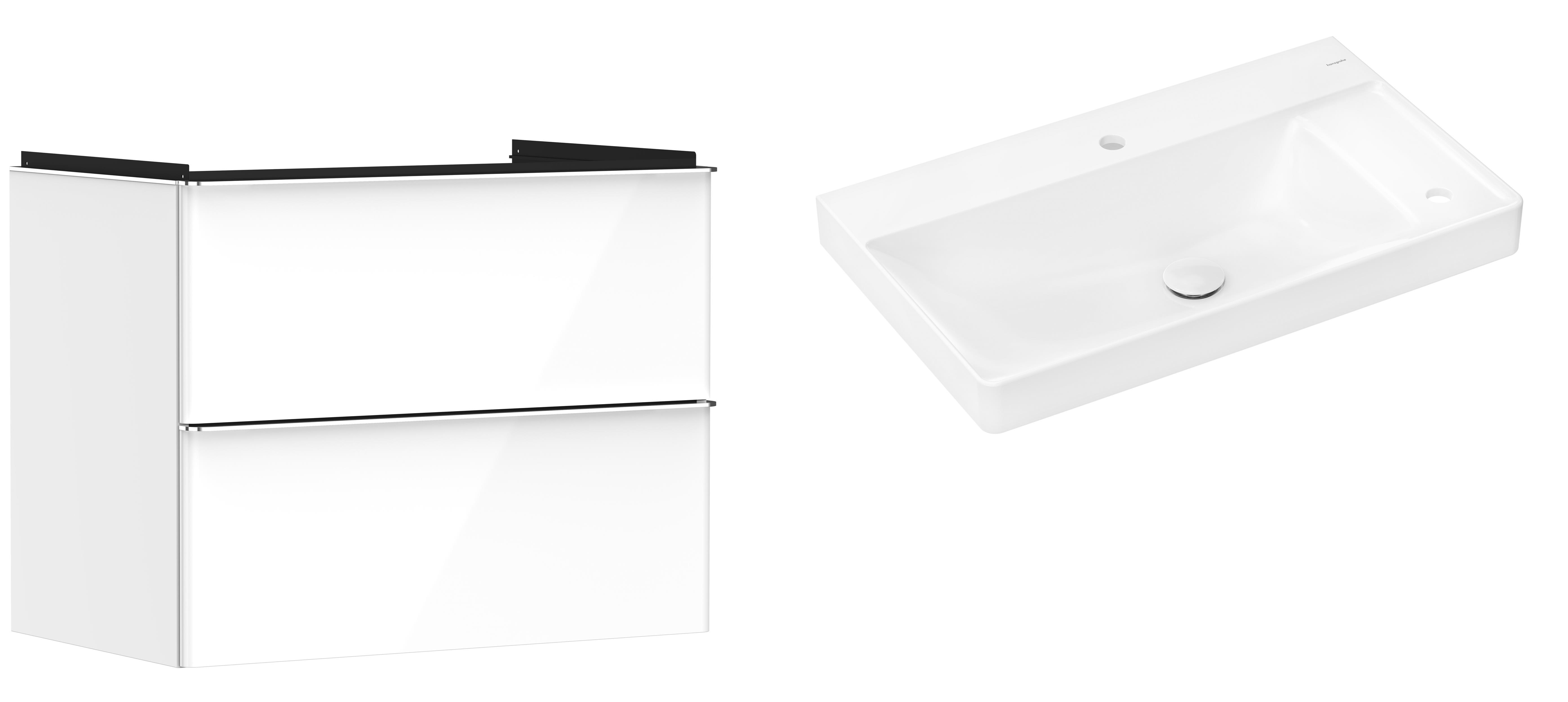 Hansgrohe Xelu Q szafka wisząca z umywalka 80x48 cm biały wysoki połysk/chrom/biały (54027000, 61025450)