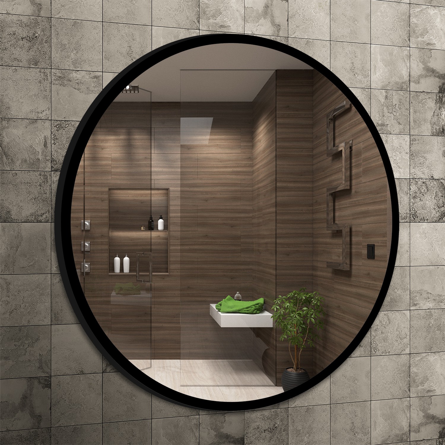 Venti Rund lustro 80x80 cm okrągłe czarny