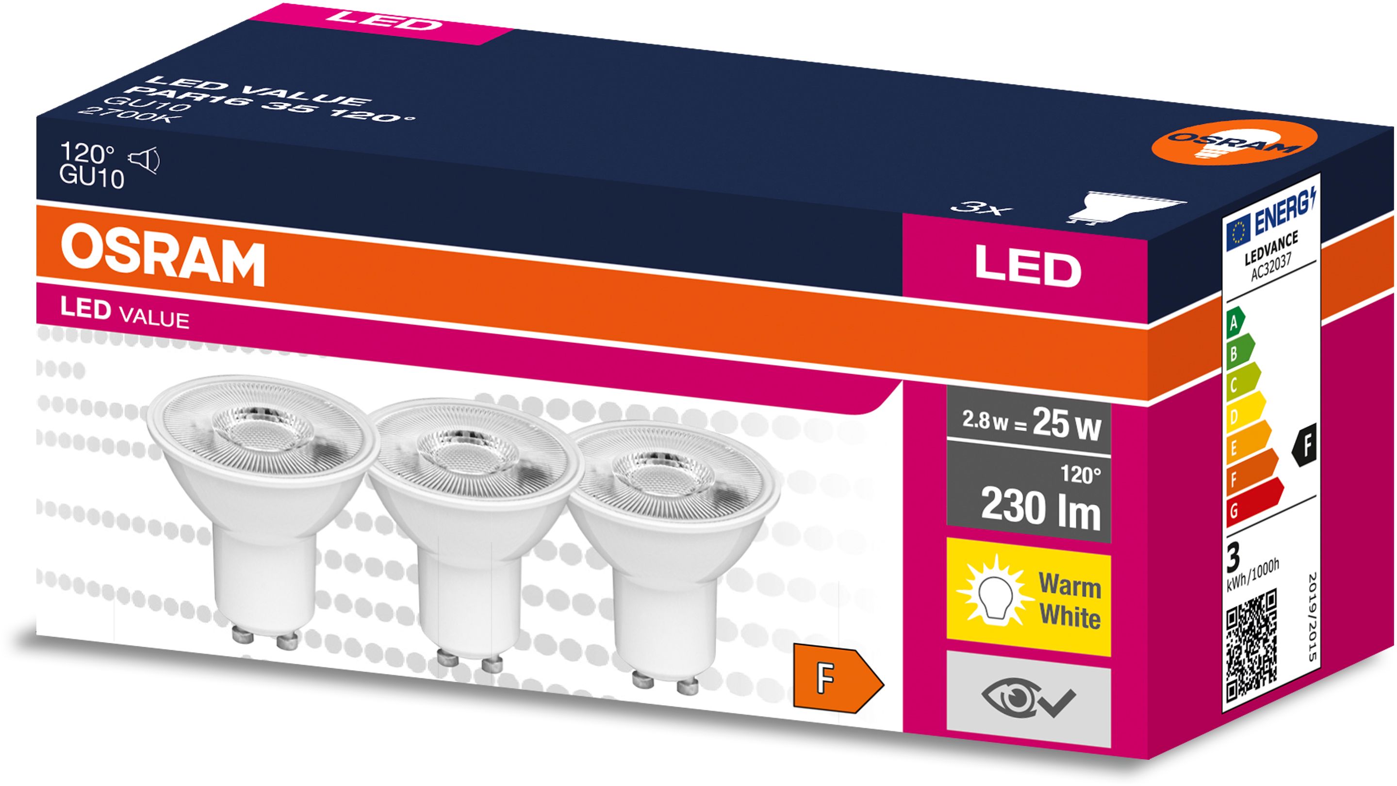 Osram Value żarówki LED Multipack 3x2,8 W 2700 K GU10