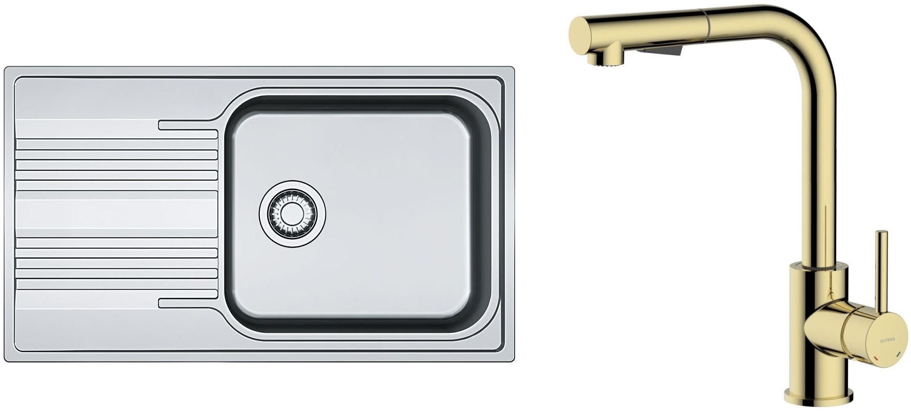 Zestaw Franke Smart SRL 611-86 XL zlewozmywak stalowy 86x50 cm z baterią kuchenną Oltens Myvat len/złoty połysk (1010368324, 35205800) - Wysyłka w 24h