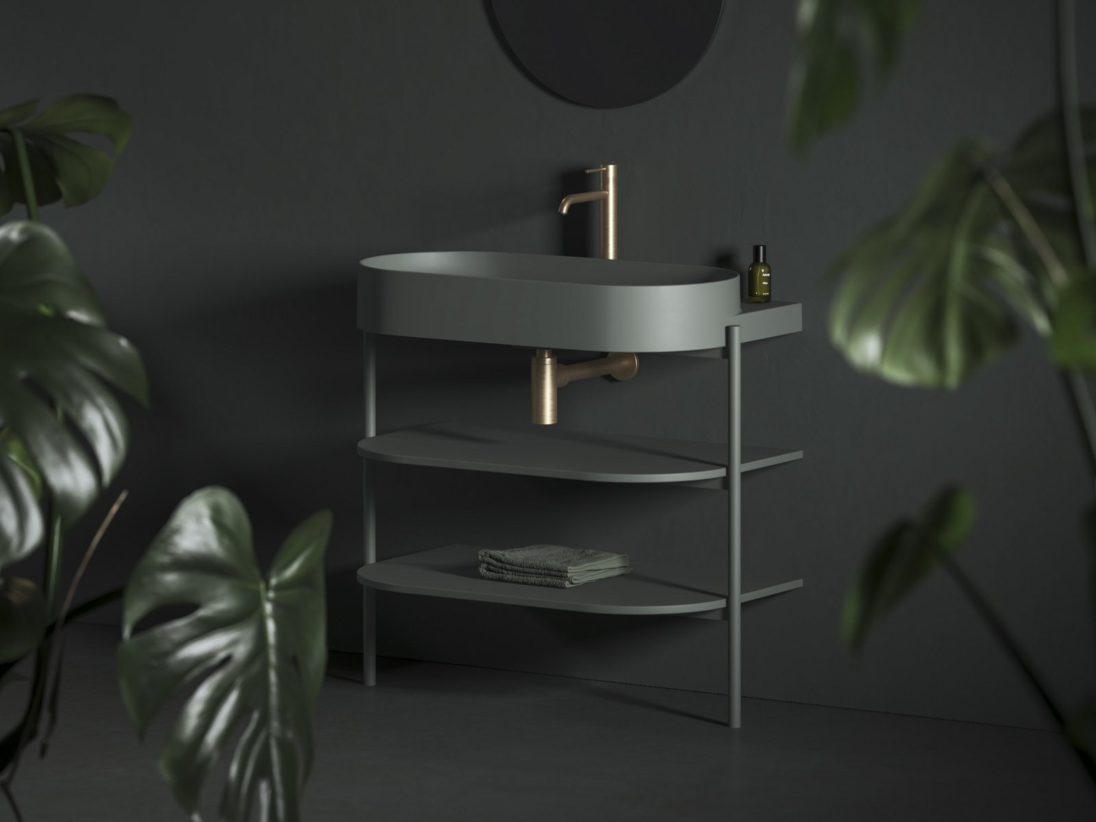 Ravak Yard umywalka 60,5x50 cm półokrągła ścienna grey green XJX08260000