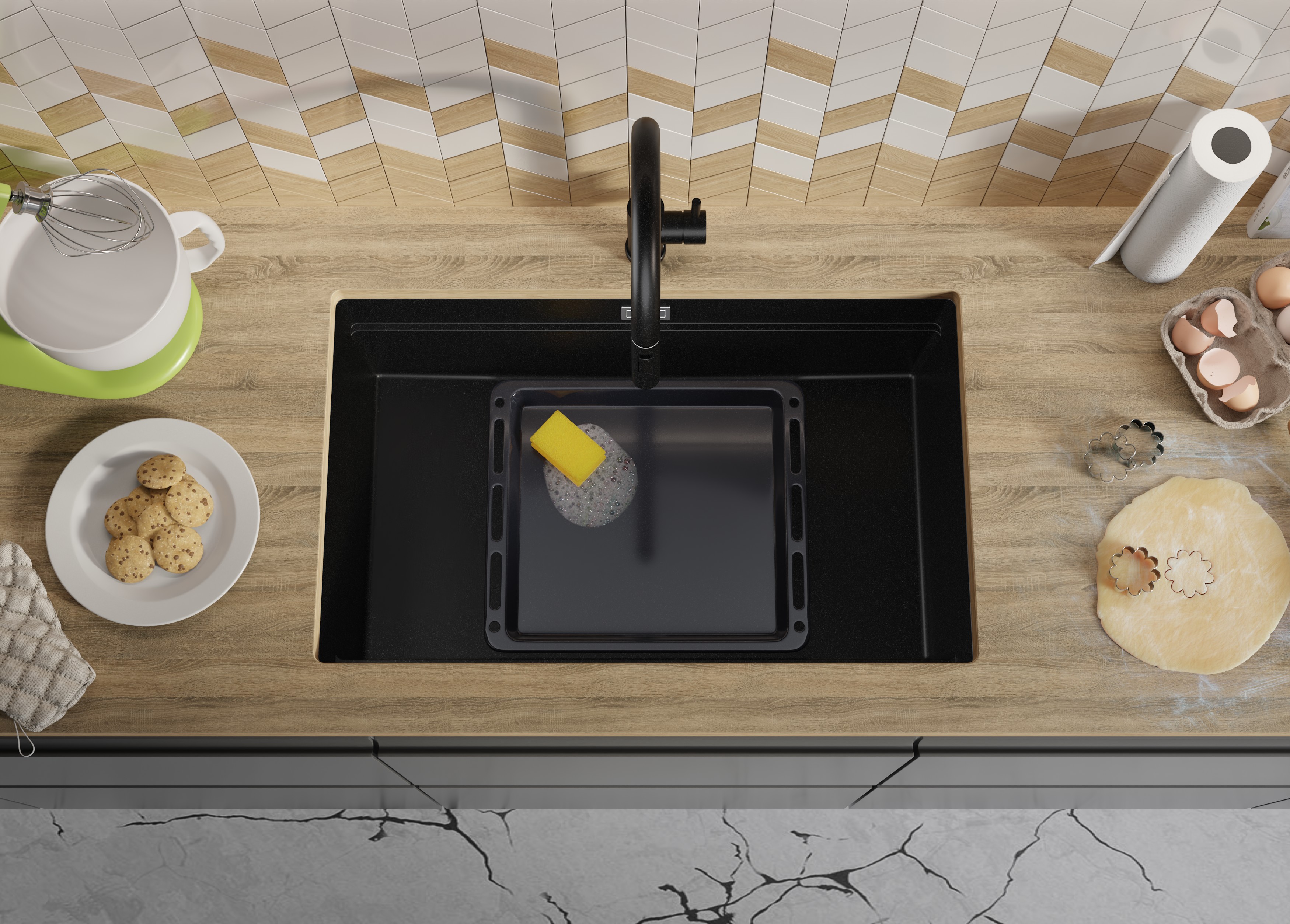 Primagran Praga XXL 80 Level zlewozmywak granitowy 76x47 cm czarny O_OP8KC-001 - Wysyłka w 24h