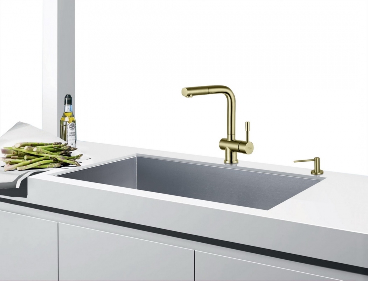 Blue Water Corsa bateria kuchenna z wyciąganą wylewką stal nierdzewna złoto szampańskie - Wysyłka w 24h