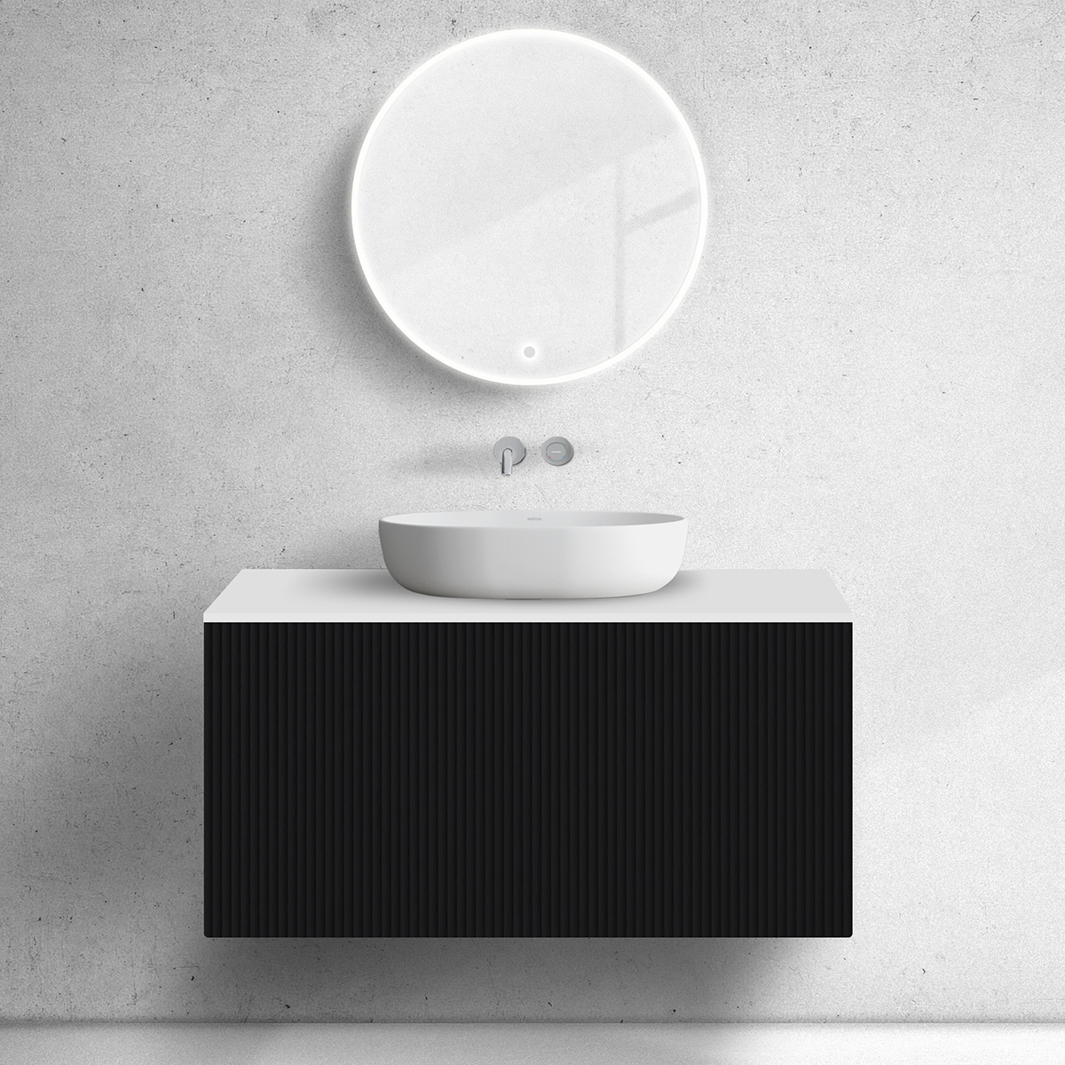 Zestaw Oltens Lun szafka podumywalkowa 100 cm z blatem czarny mat/biały mat 68740300