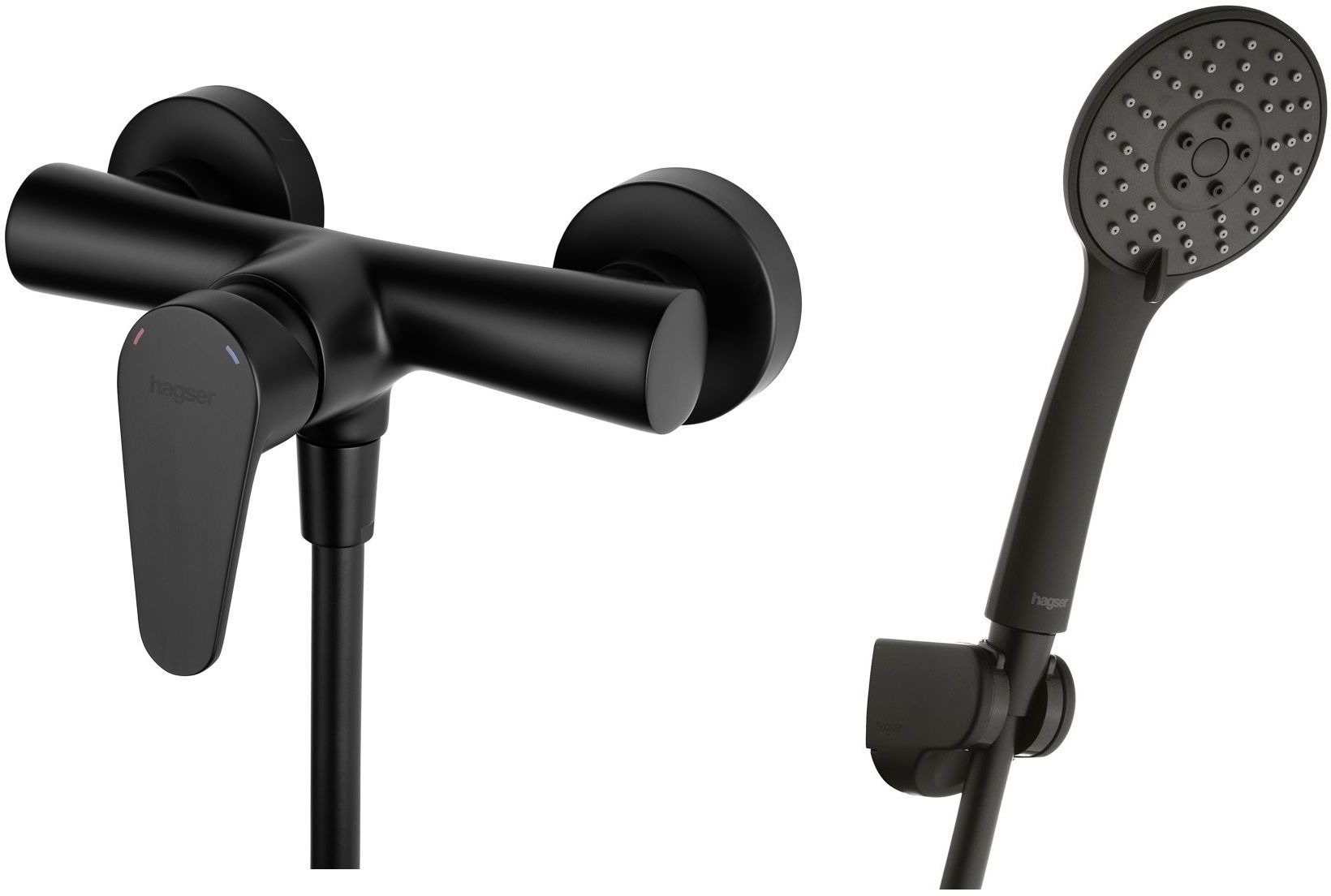 Zestaw Hagser Della bateria prysznicowa ścienna z kompletem natryskowym Lara Birgit czarny mat HGR76000036 - Wysyłka w 24h