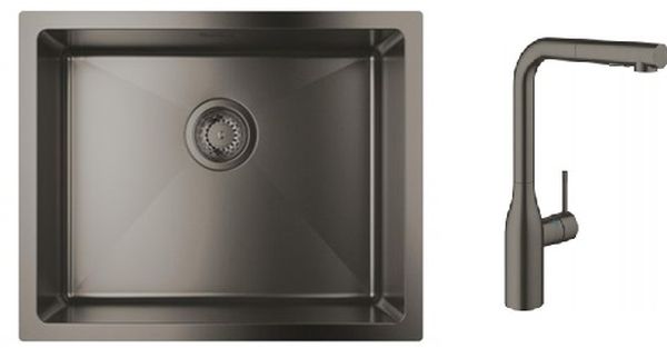 Zestaw Grohe K700U zlewozmywak stalowy Brushed Hard Graphite z baterią kuchenną Essence (31574AL1, 30270AL0)