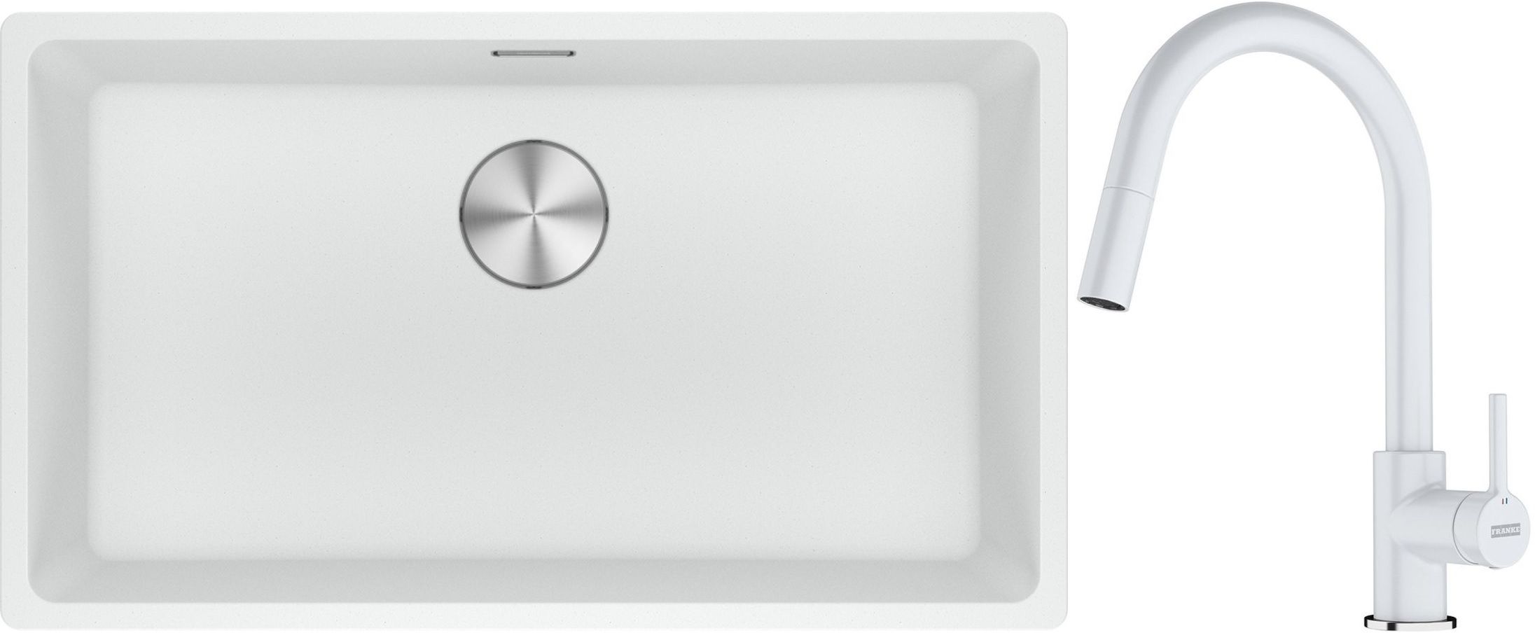 Franke Maris MRG 110-72 zlewozmywak 72x40 cm Fragranite biały polarny z baterią kuchenną Lina biały polarny (1250687263, 1150626081)
