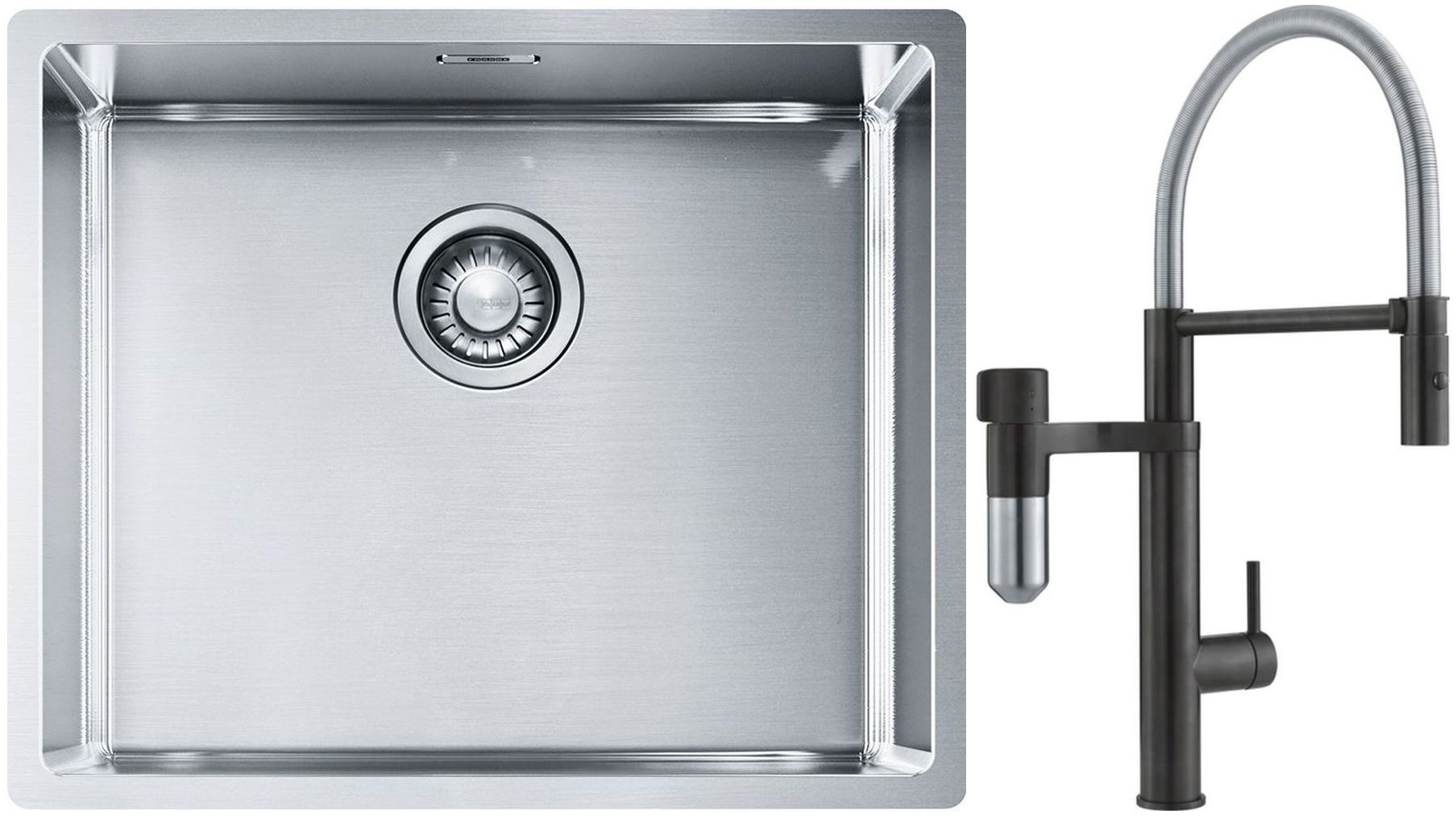 Franke Box BXX 110-50/BXX 210-50 zlewozmywak 54x45 cm stalowy z baterią kuchenną Vital Semi-Pro czarny mat/stal (1270453656, 1200621313)