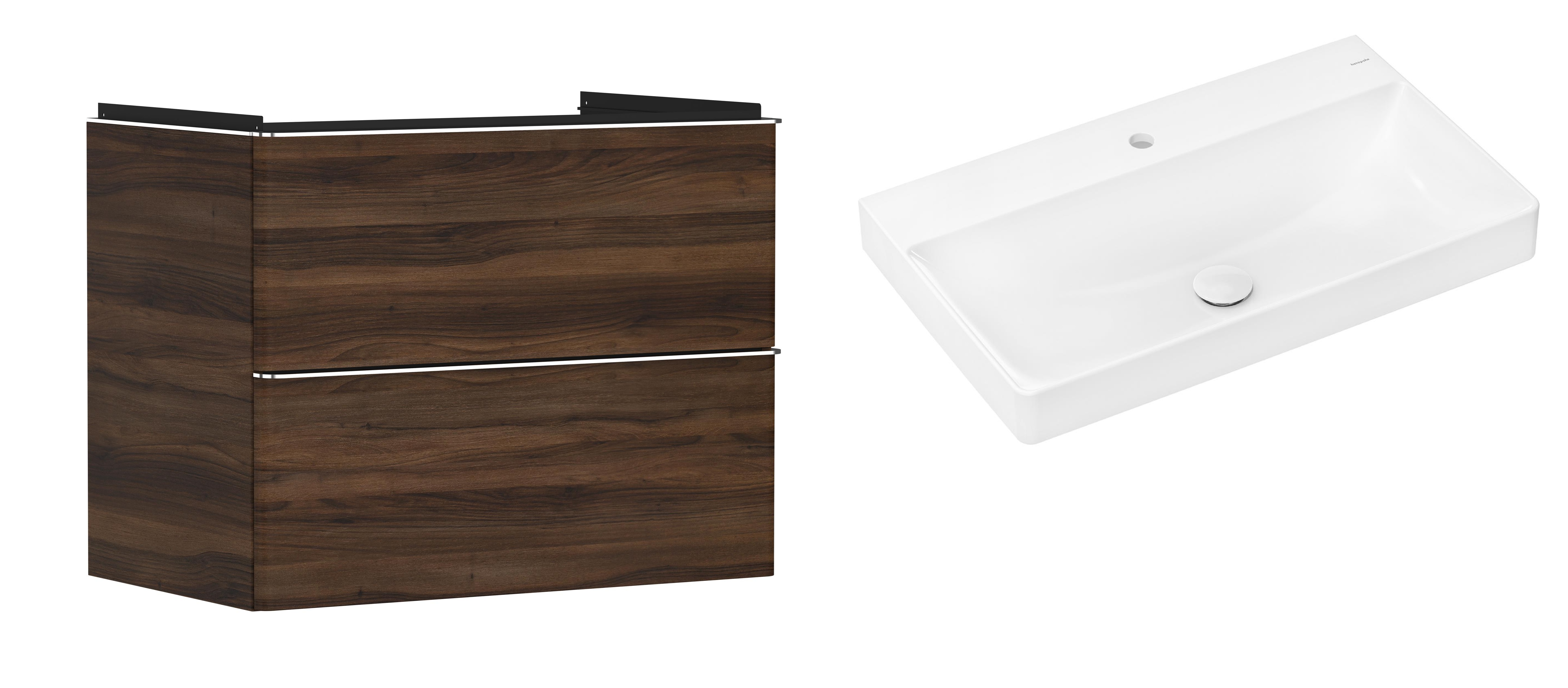 Hansgrohe Xelu Q szafka wisząca z umywalką 80x48 cm ciemny orzech/chrom/biały (54030000, 61020450)