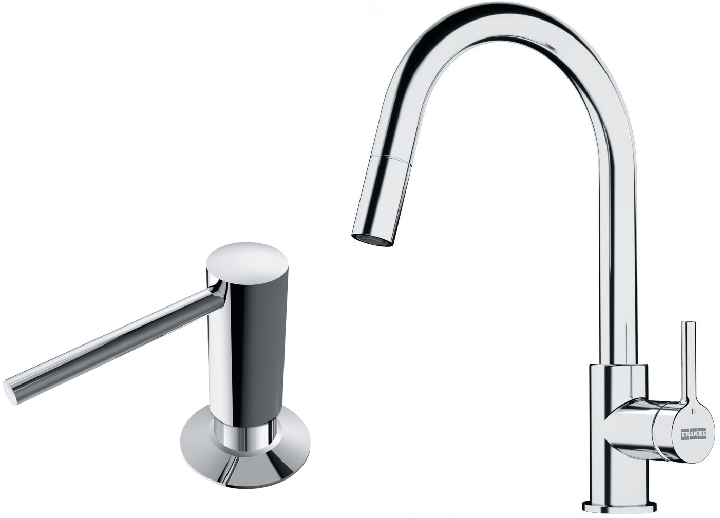 Zestaw Franke Lina bateria kuchenna stojąca z dozownikiem do płynów 350 ml chrom (1150693229, 1190584065) - Wysyłka w 24h