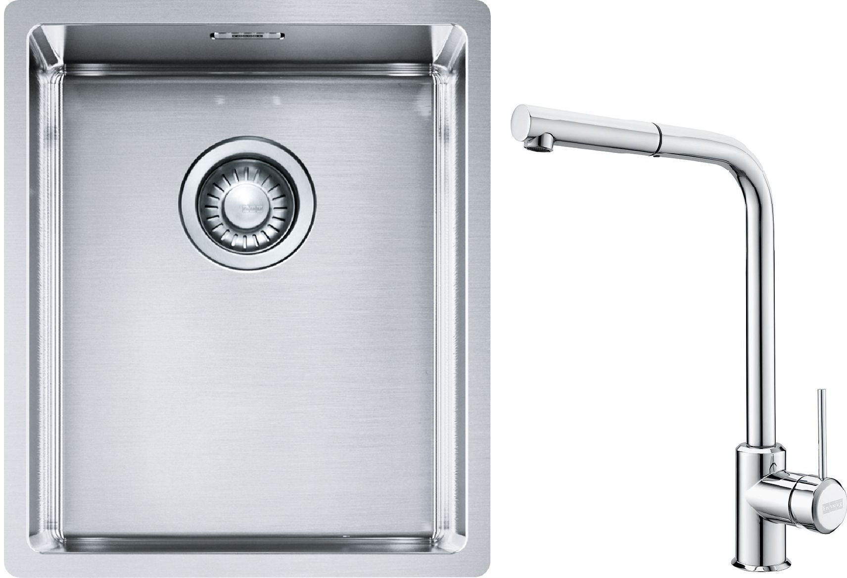 Franke Box BXX 210/110-34 zlewozmywak 38x45 cm stalowy z baterią kuchenną Sirius Side chrom (1270453653, 1150668280)