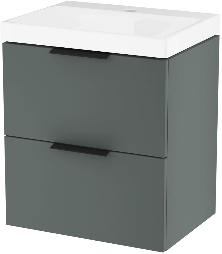 Zestaw Excellent Blanko umywalka z szafką 50 cm i uchwytami meblowymi zielony mat/biały/czarny mat MLEX.6317.KPL.490.GNBL