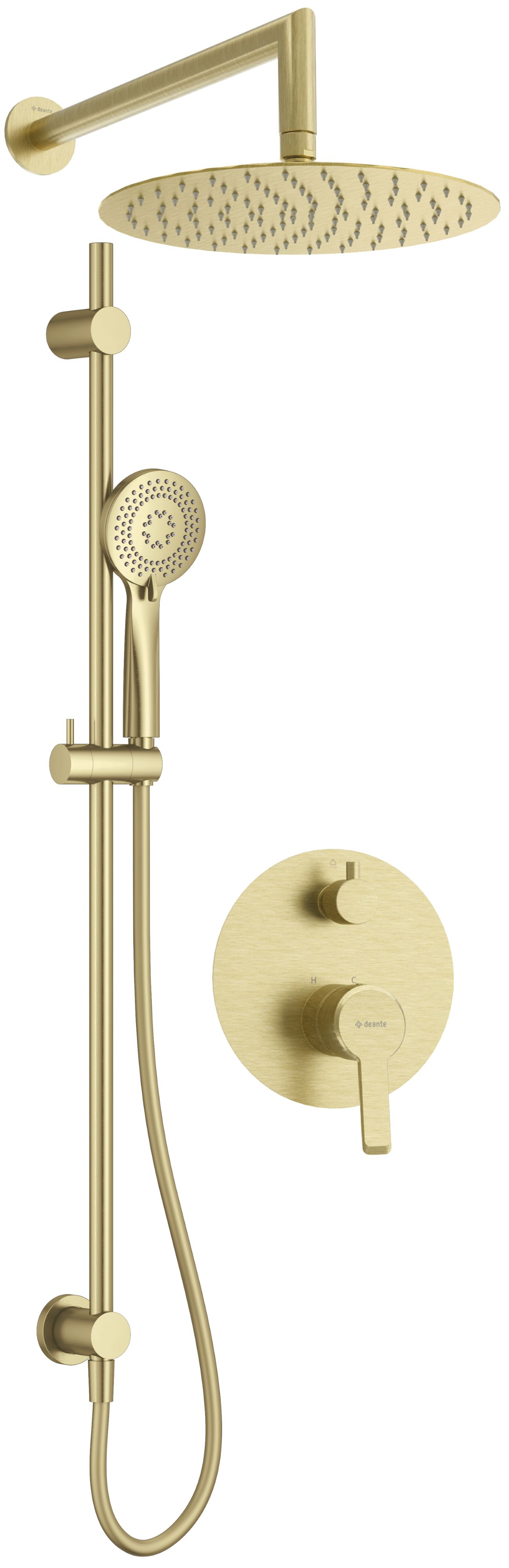 Deante Arnika zestaw prysznicowy podtynkowy z deszczownicą złoty NAC_R6QP