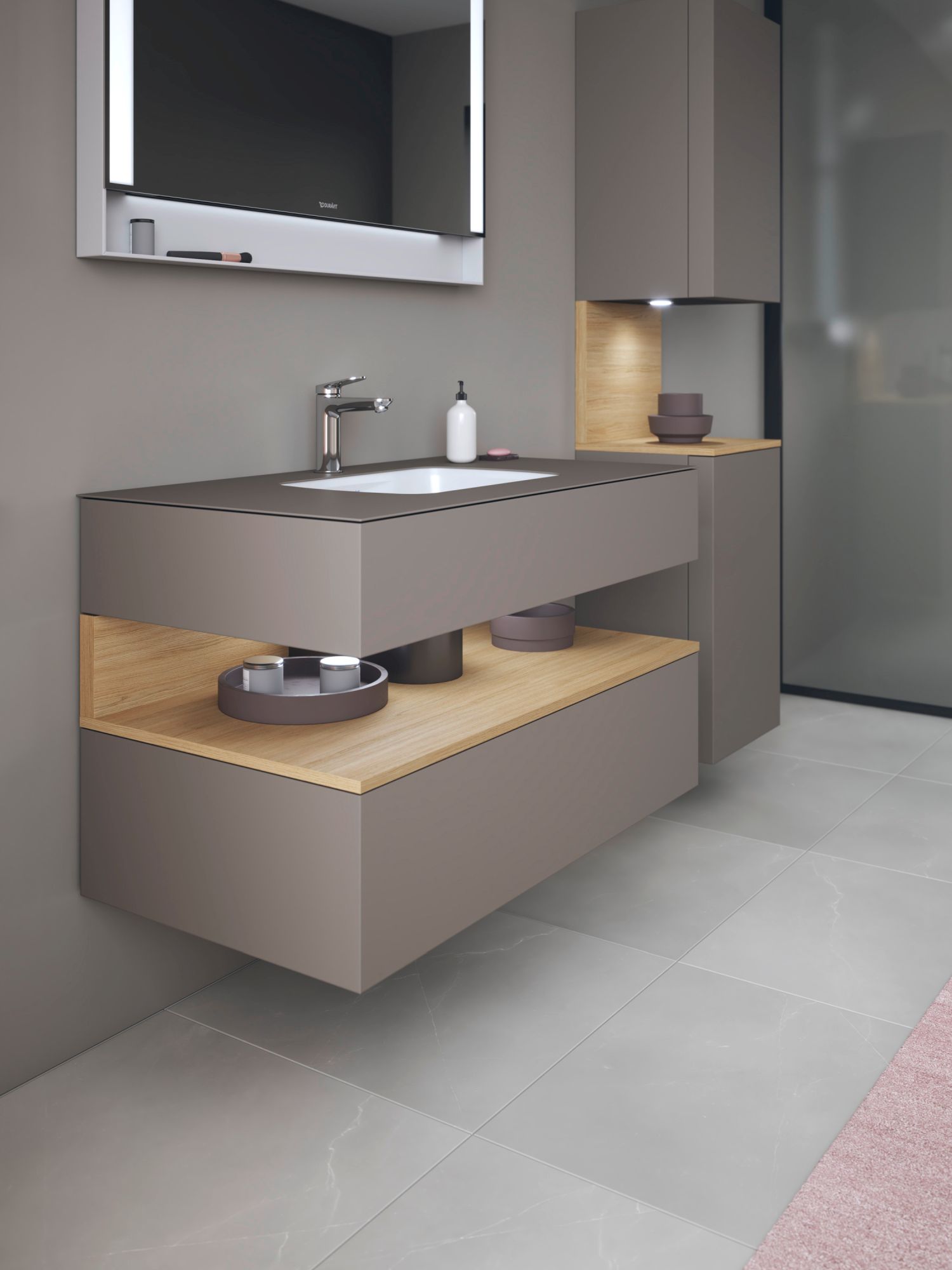 Duravit Qatego umywalka z szafką 100 cm zestaw meblowy bazalt mat/dąb QA4786030430010