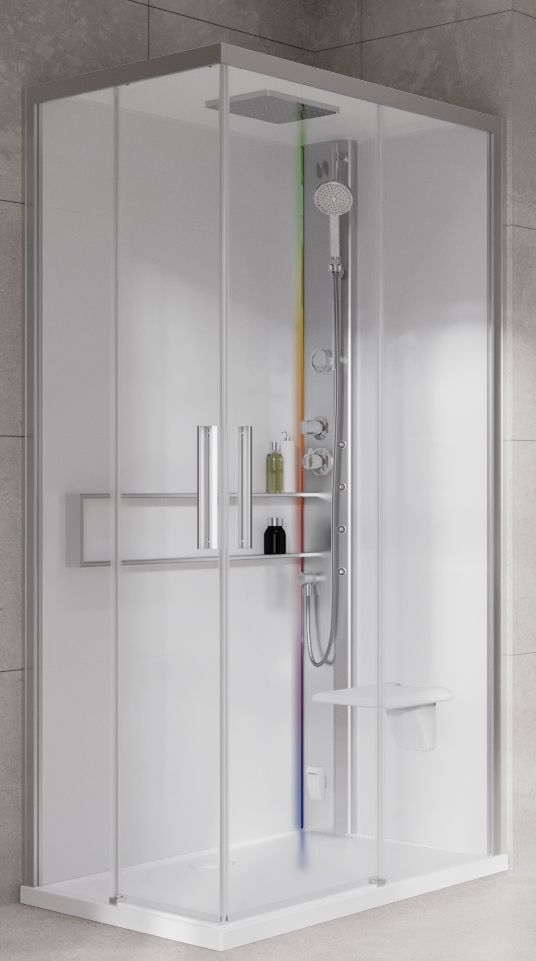 Novellini Glax 2 2.0 A kabina z hydromasażem 100x80 cm prawa parowa z brodzikiem srebrna G22A198DT5-1BB