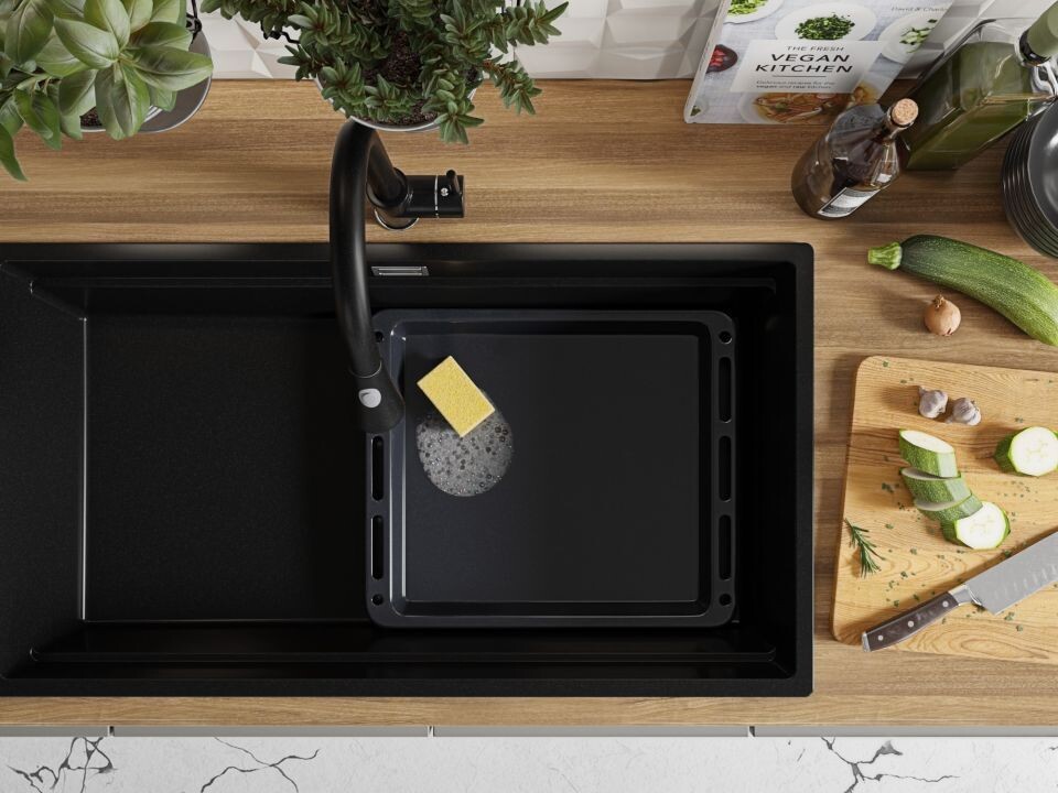 Primagran Praga XXL 90 Level zlewozmywak granitowy 86x47 cm czarny MPNKC-X0#N