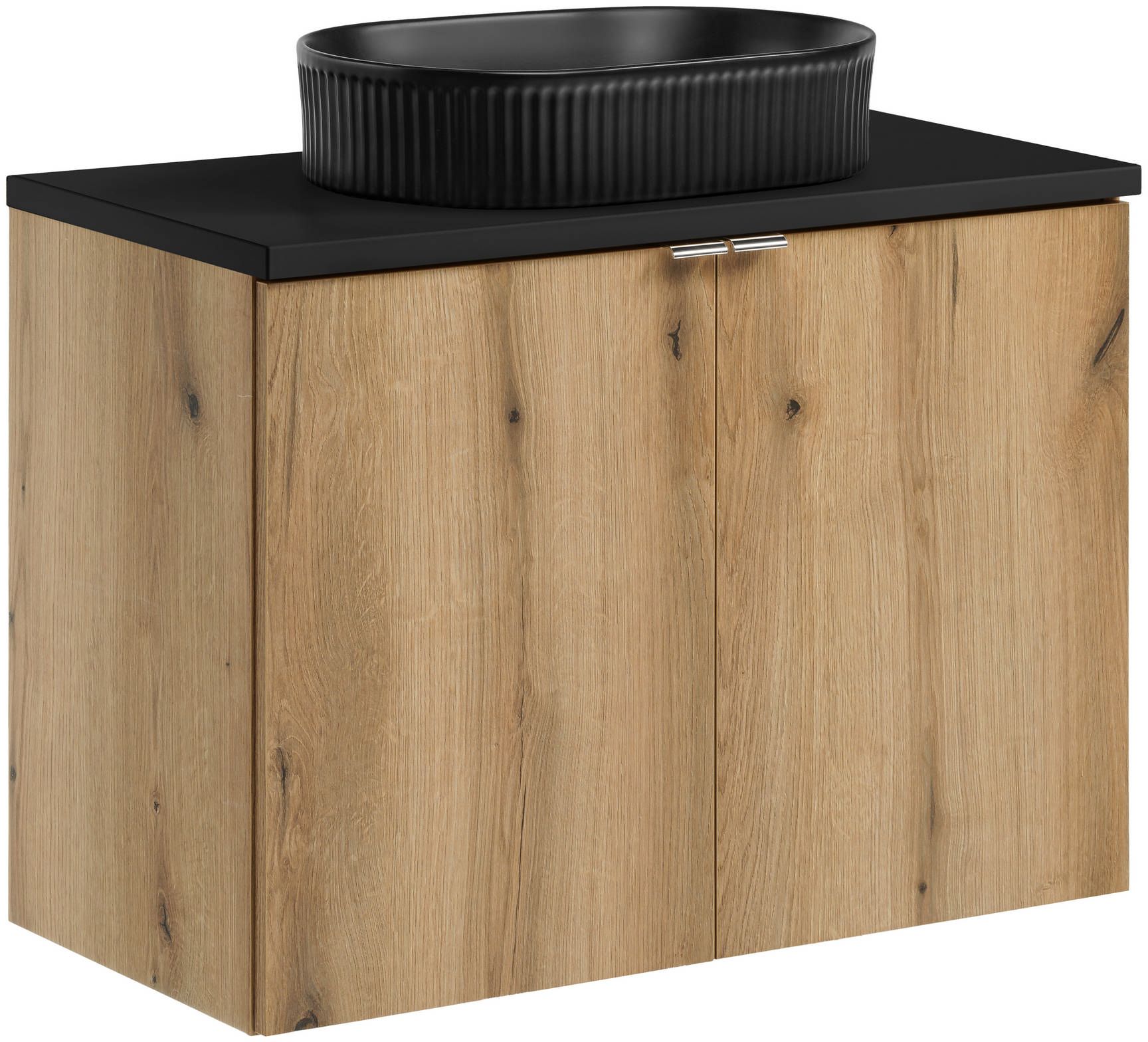 Zestaw Comad Nova Oak szafka z blatem 80 cm wisząca dąb/czarny i umywalka Beyond 48x32,5 cm biała SET-NOA B BLACK 80CM D UN BEYOND 5 BM