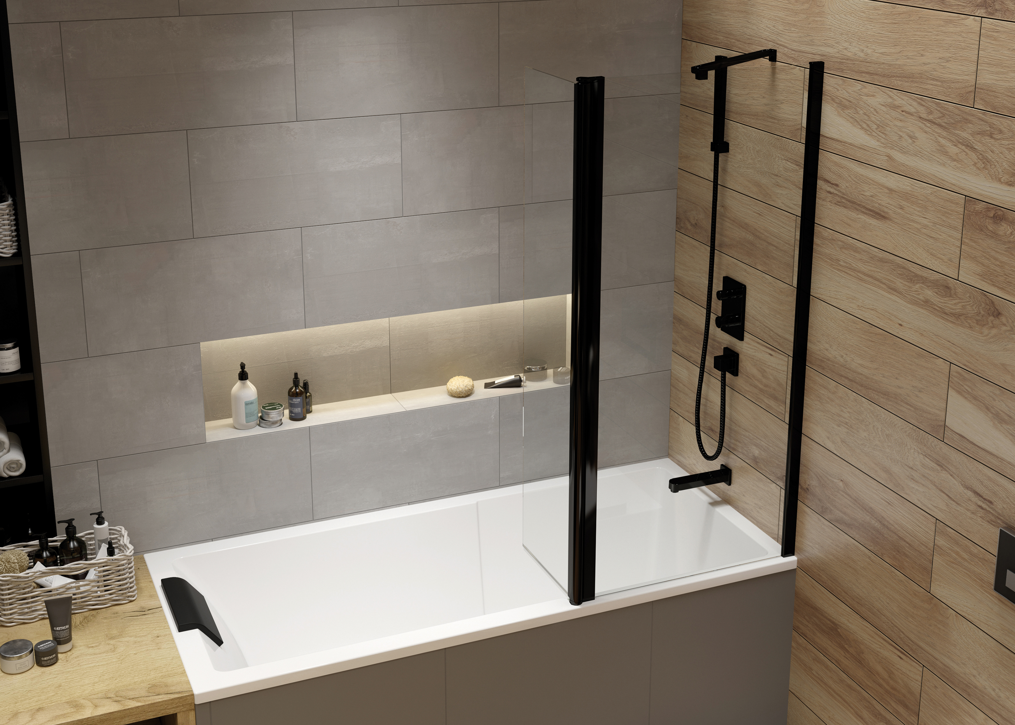 Sanplast Exa Line parawan nawannowy 80 cm 2-częściowy czarny mat/szkło przezroczyste 600-540-1820-59-401