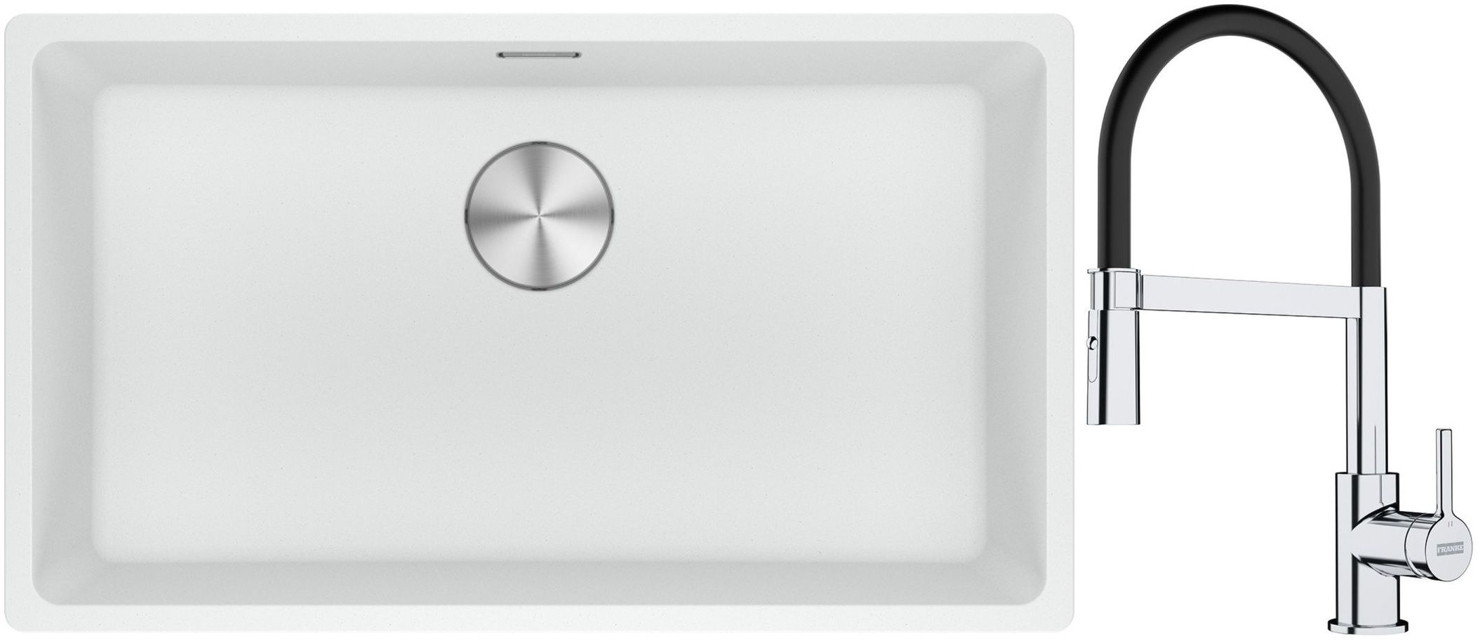 Franke Maris MRG 110-72 zlewozmywak 72x40 cm Fragranite biały polarny z baterią kuchenną Lina chrom/czarny (1250687263, 1150626085)