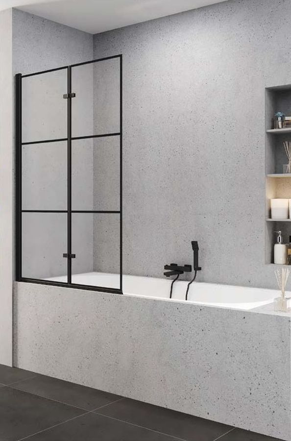 New Trendy Superia Black parawan nawannowy 100 cm 2-częściowy lewy czarny mat/wzór kratka P-0054