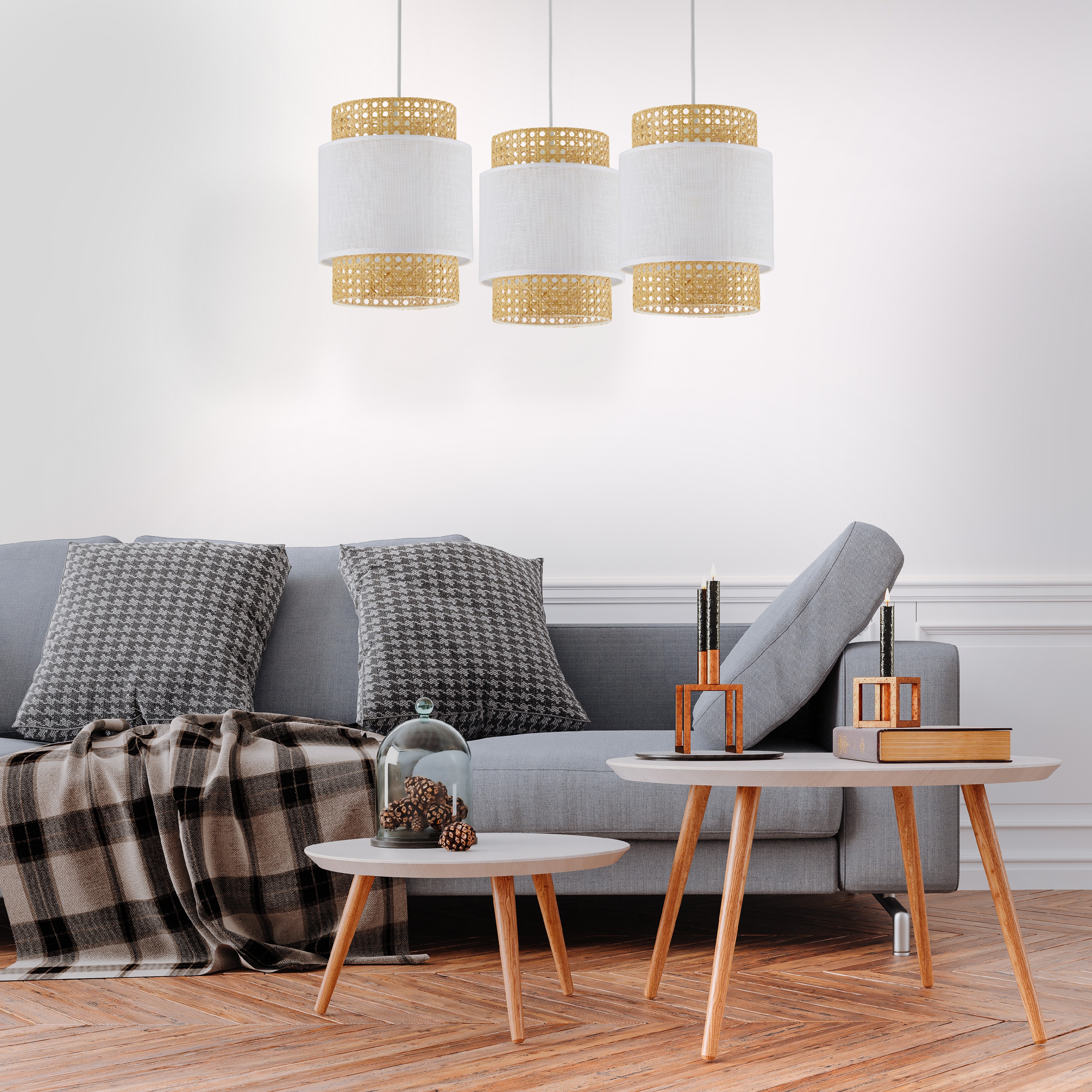 TK Lighting Boho White lampa wisząca 3x15W biały/beżowy 6537