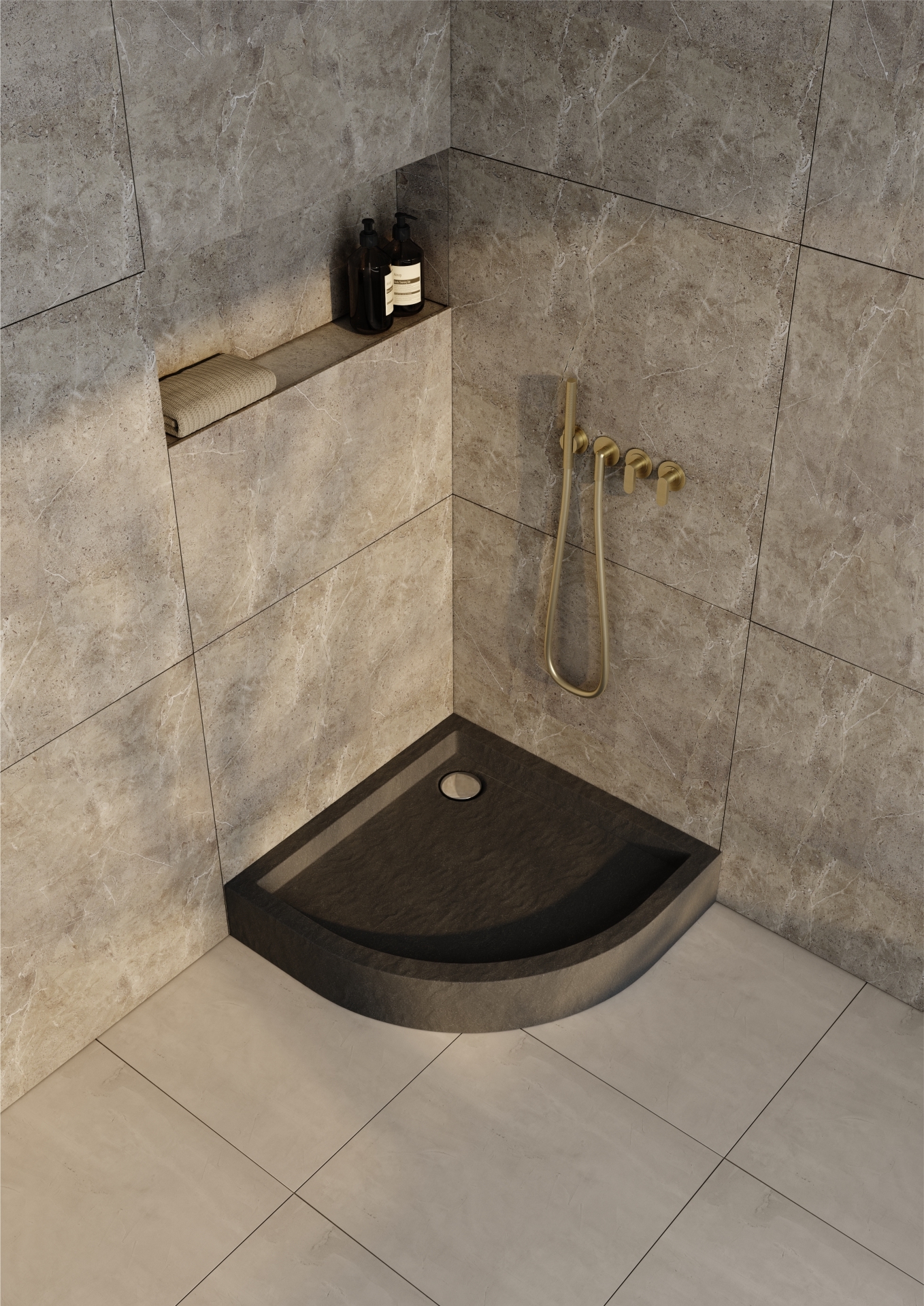 Schedline Favory Plus Black Stone brodzik półokrągły z syfonem 90x90 cm czarny 3ST.F1O-9090/C/ST