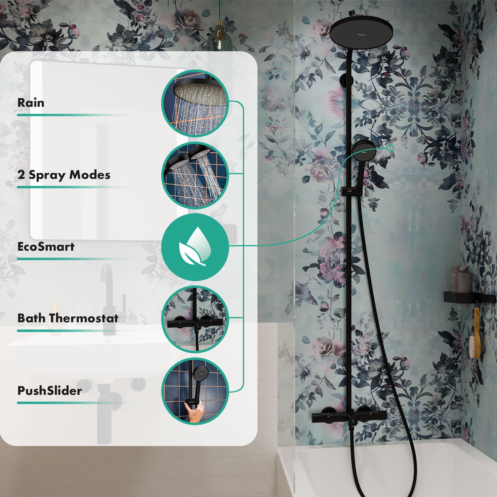 Hansgrohe Activera S zestaw wannowo-prysznicowy ścienny termostatyczny z deszczownicą czarny 28871670