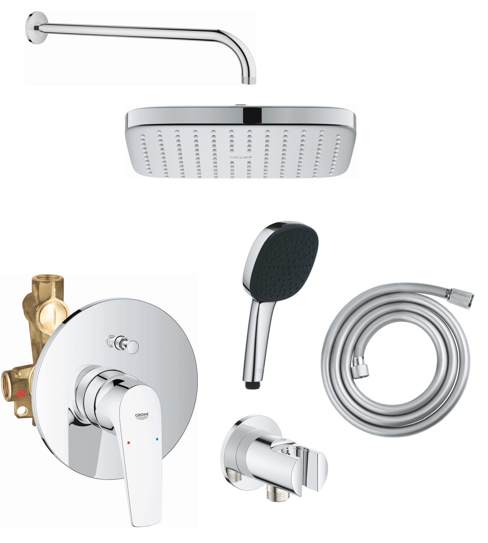Zestaw Grohe Start Flow bateria wannowo-prysznicowa podtynkowa z deszczownicą i zestawem prysznicowym chrom (29117000, 2639710E, 26695000, ...
