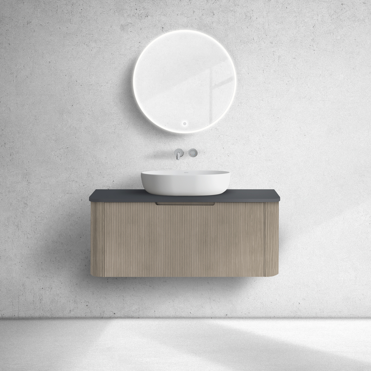 Oltens Hamnes szafka 100 cm podumywalkowa wisząca z blatem dąb/czarny mat 68675060 - Wysyłka w 24h