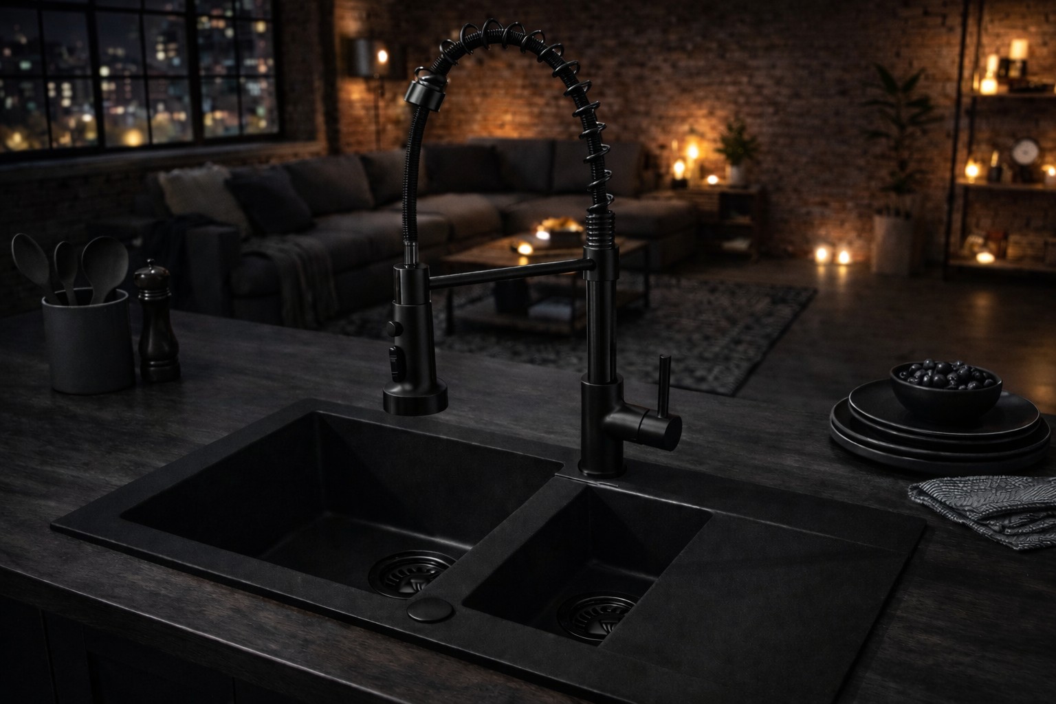 Ruvetti Signum zlewozmywak granitowy 79x49,5 cm czarny 3001S_FB1560_W