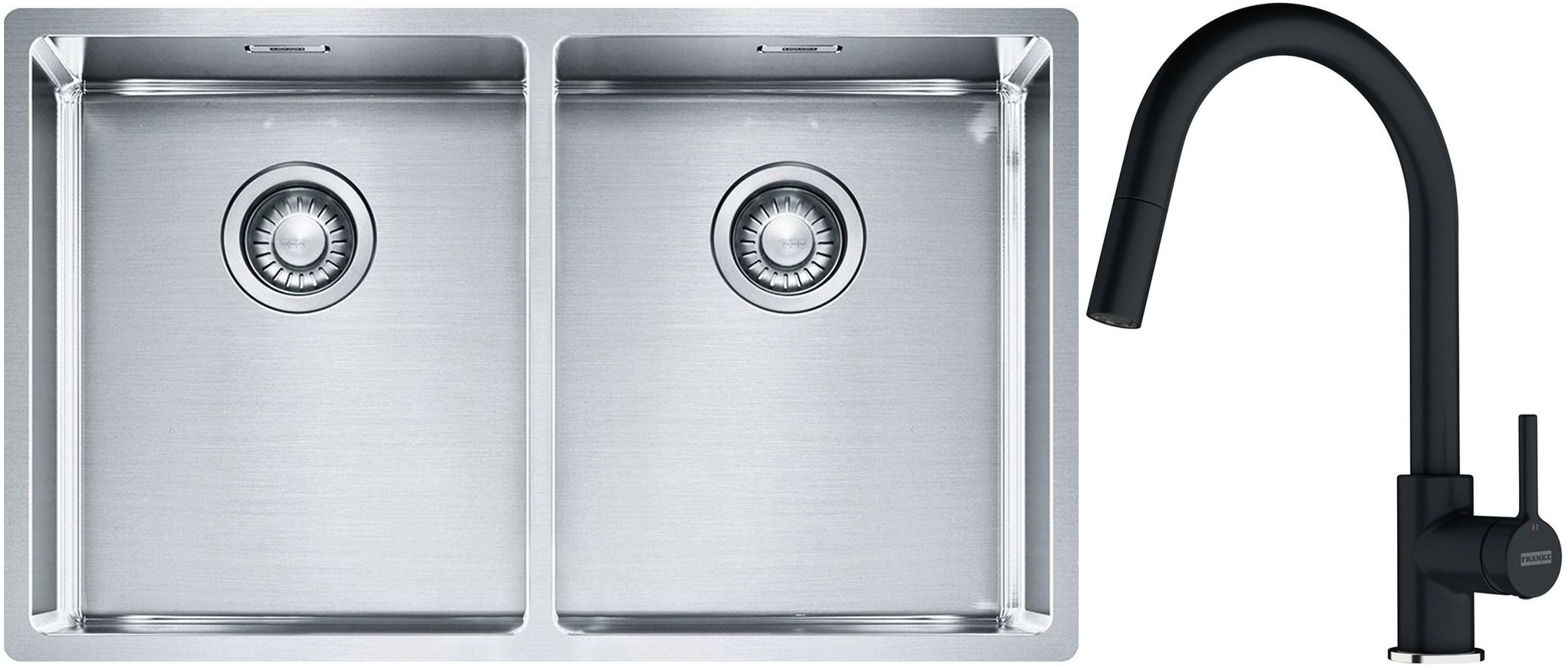 Franke Box BXX 220/120 34-34 zlewozmywak 74x45 cm stalowy z baterią kuchenną Lina onyx (1270370188, 1150626055)