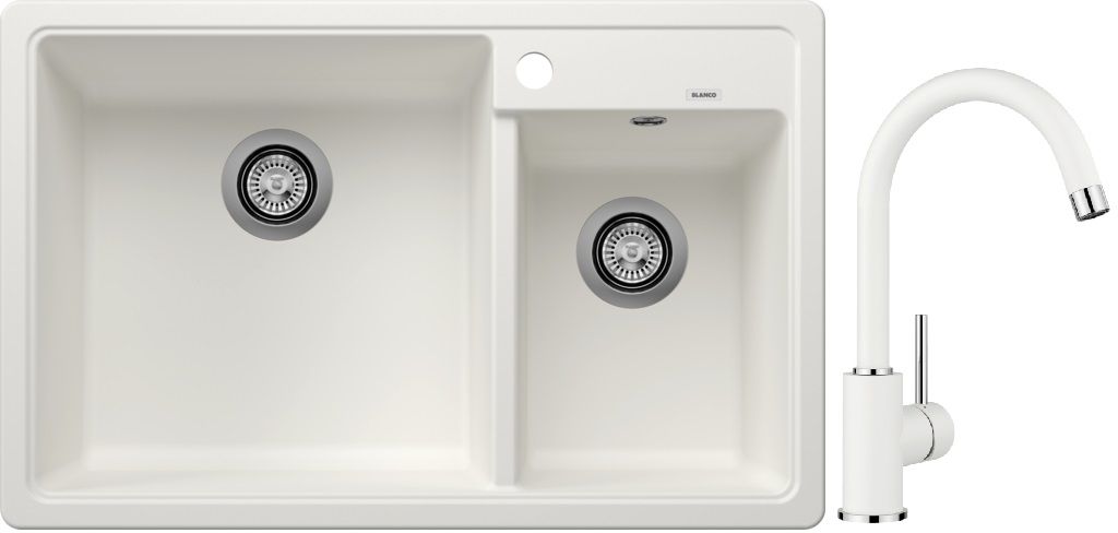 Blanco Legra 8 zlewozmywak 78x50 cm z Silgranit biały z Blanco Mida bateria kuchenna stojąca Silgranit biały/chrom (526226, 519418)