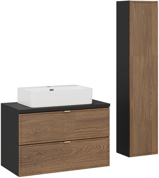 Zestaw Comad Talia Casella umywalka nablatowa Trust biała z szafką podumywalkową 80 cm i szafka boczna wysoka dąb-czarny SET-TC B BLACK ...