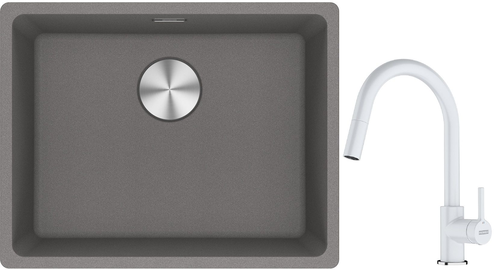 Franke Maris MRG 110-52 zlewozmywak 55x43 cm Fragranite kamienny szary z baterią kuchenną Lina biały polarny (1250687254, 1150626081) - Wysyłka w 24h