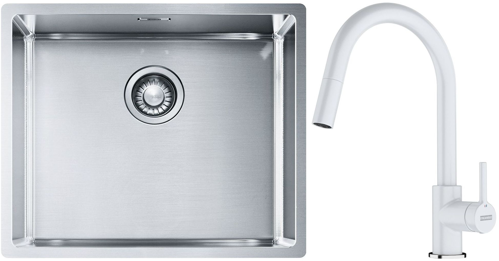 Franke Box BXX 110-50/BXX 210-50 zlewozmywak 54x45 cm stalowy z baterią kuchenną Lina biały polarny (1270453656, 1150626081)