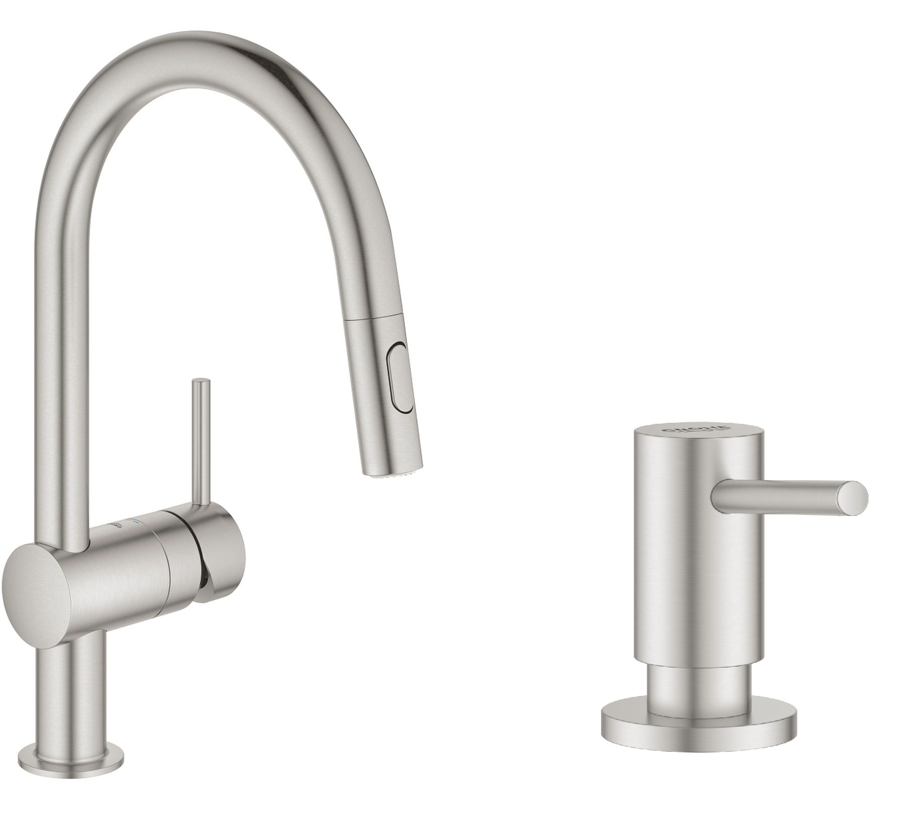 Zestaw Grohe Minta bateria kuchenna SuperSteel z dozownikiem płynów Cosmopolitan (32321DC2, 40535DC0) - Wysyłka w 24h
