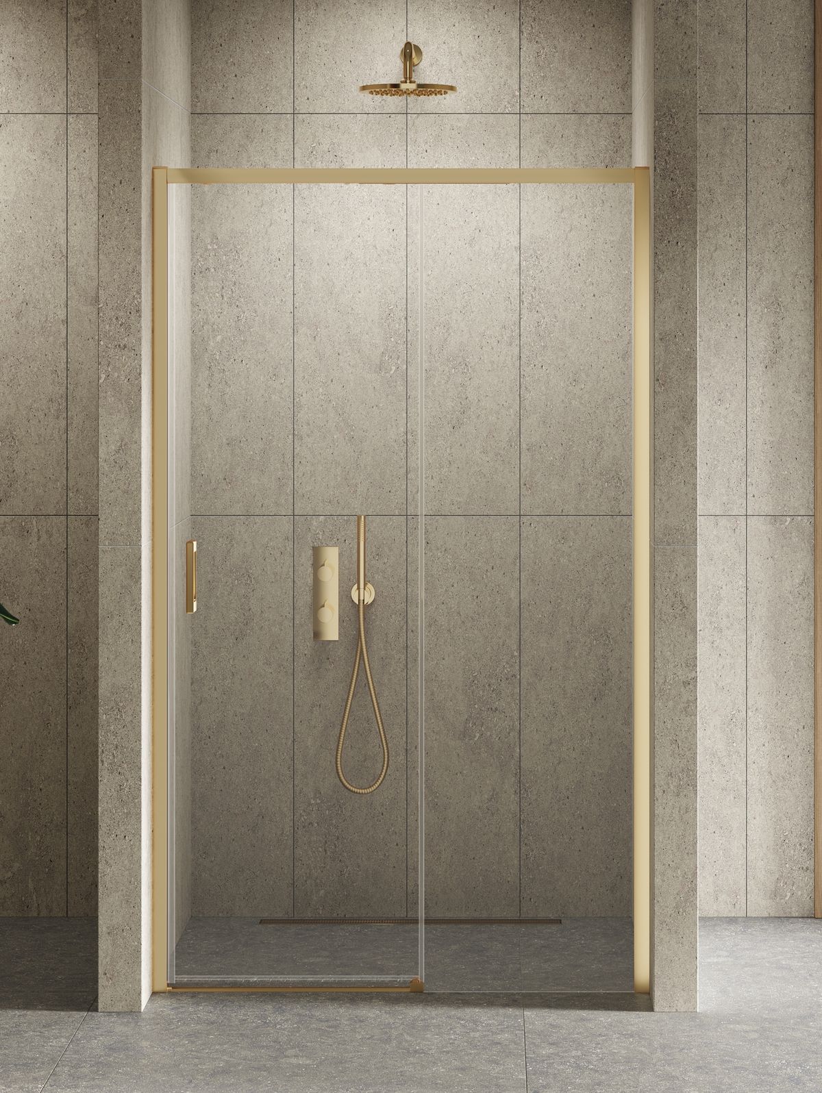 New Trendy Prime Gold Brushed drzwi prysznicowe 130 cm rozsuwane złoty szczotkowany/szkło przezroczyste D-0791A