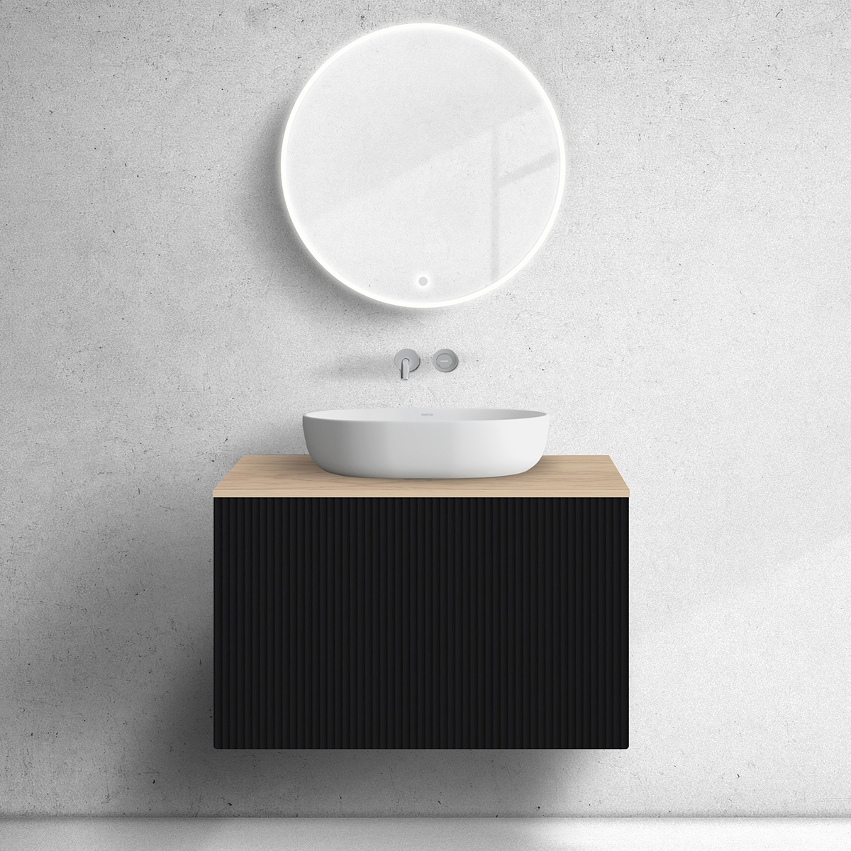 Zestaw Oltens Lun szafka podumywalkowa 80 cm z blatem czarny mat/dąb 68688300