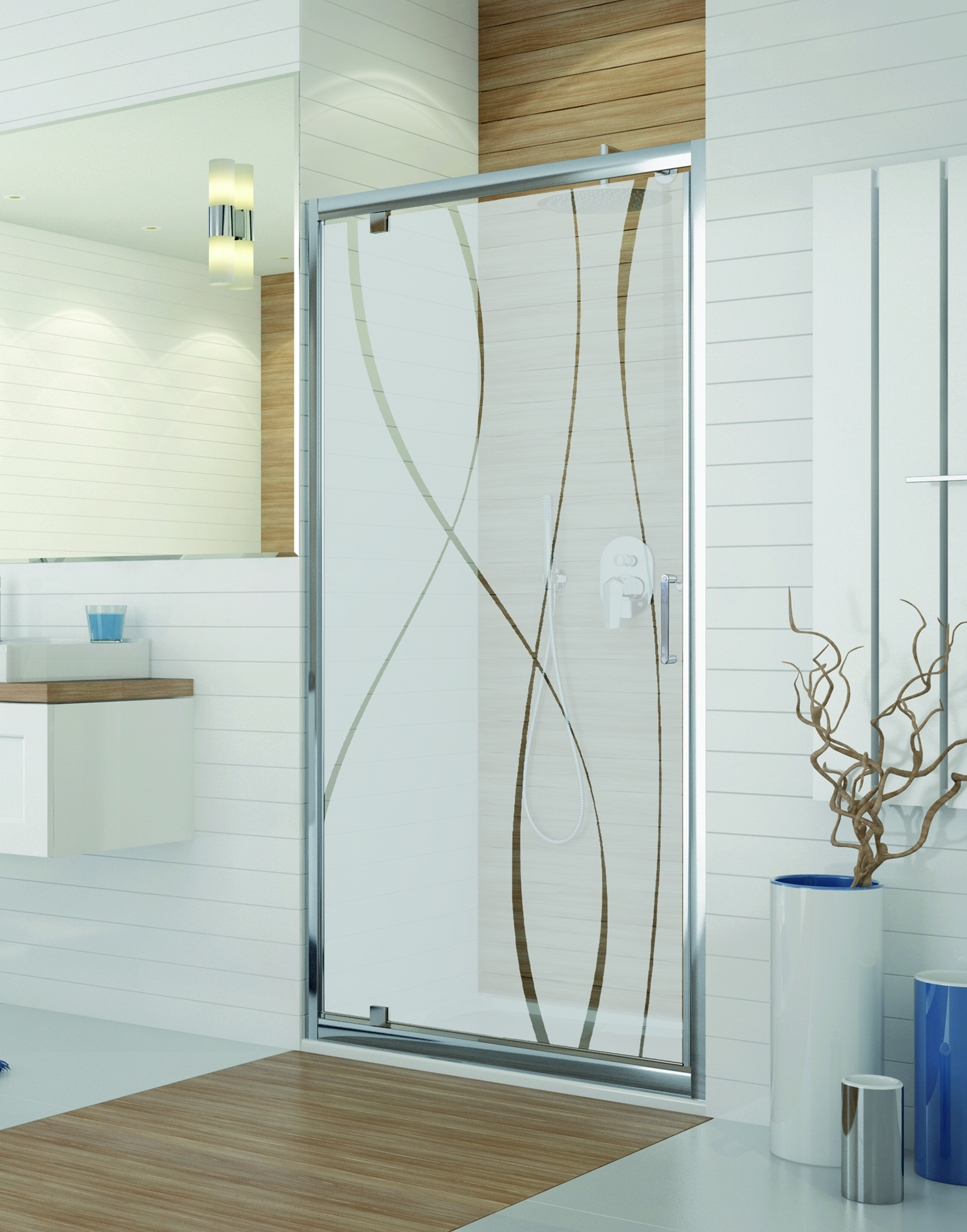 Sanplast TX drzwi prysznicowe z profilem 70 cm uchylne srebrny połysk/szkło ze wzorem 600-271-1020-38-231