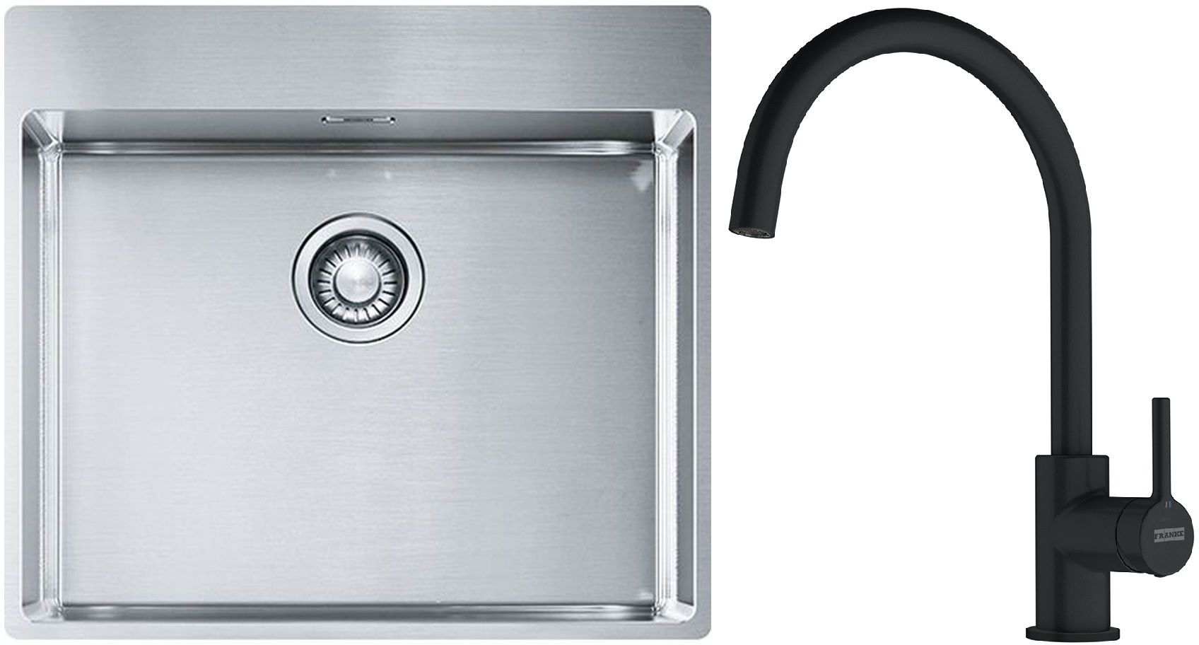 Franke Box BXX 210-54 TL zlewozmywak 57x51 cm stalowy z baterią kuchenną Lina czarny mat (1270369295, 1150626019)