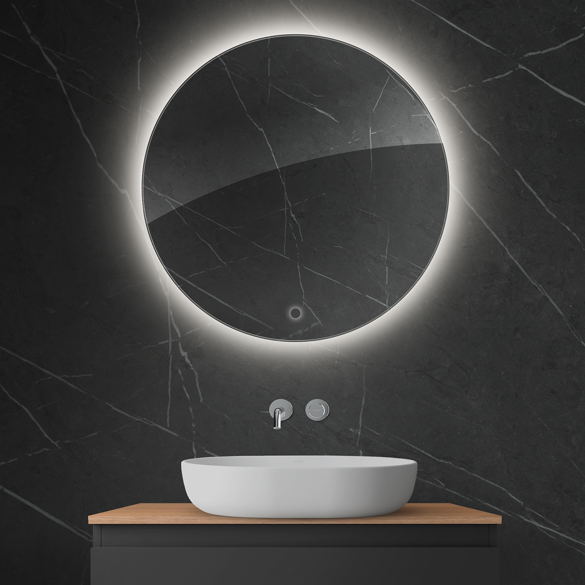 Oltens Nordlis lustro 80x80 cm okrągłe z oświetleniem od tyłu z matą grzewczą 64109000 - Wysyłka w 24h