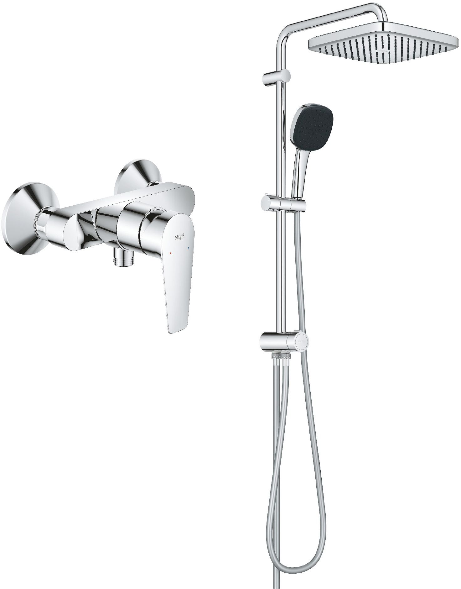Grohe Vitalio Comfort 250 zestaw prysznicowy ścienny z deszczownicą i bateria prysznicowa ścienna Start Edge chrom ( 26698001, 24197001) - Wysyłka w 