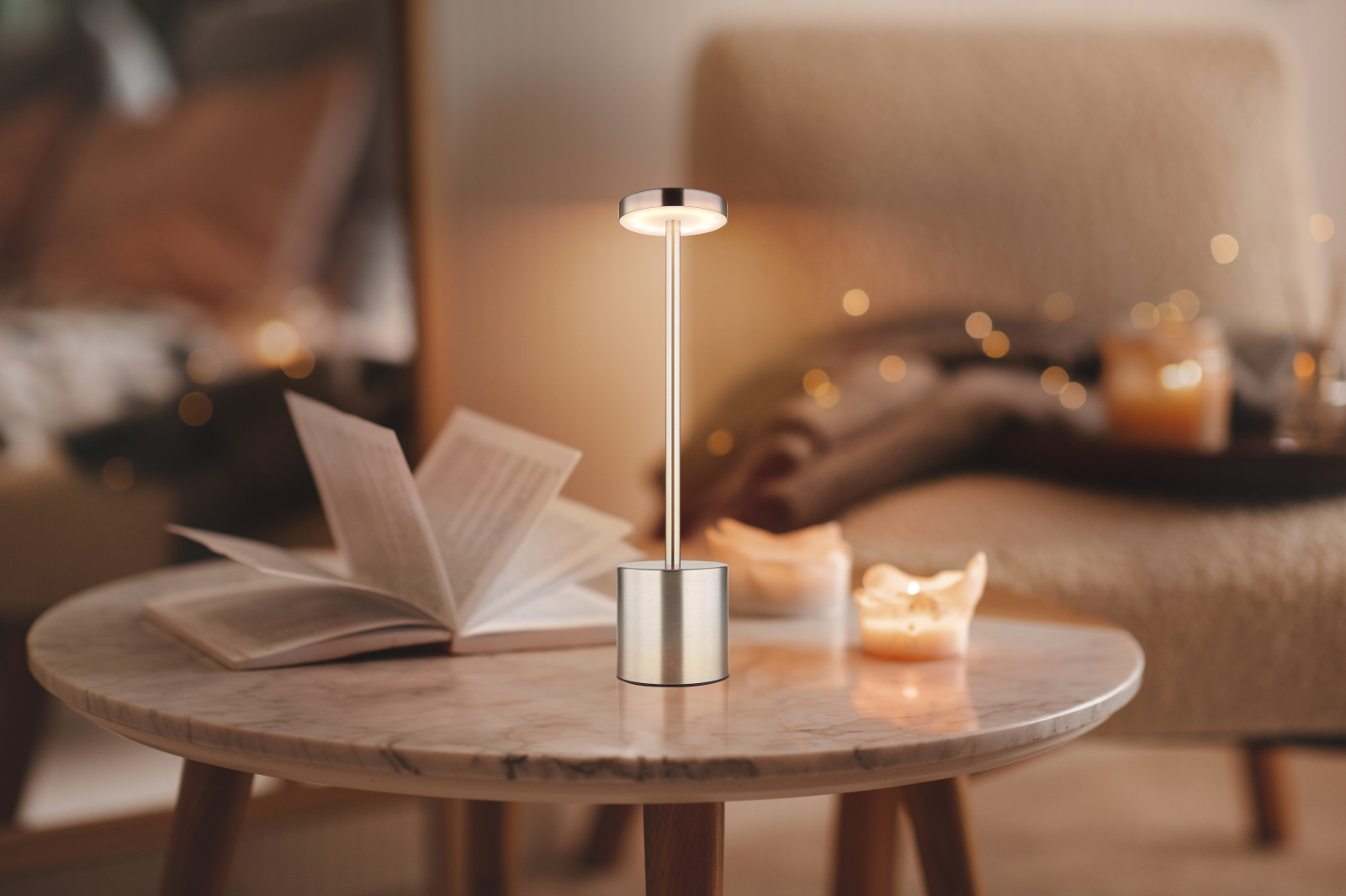 Globo Lighting Polina lampa stołowa 1x1,2 W biała-nikiel 21019N