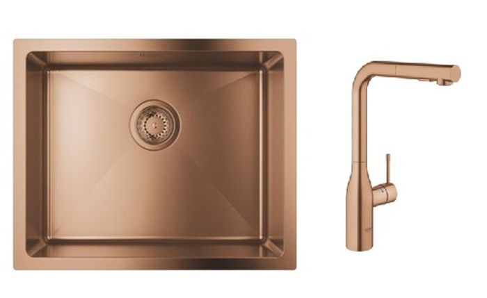 Zestaw Grohe K700U zlewozmywak stalowy Brushed Warm Sunse z baterią kuchenną Essence (31574DL1, 30270DL0)