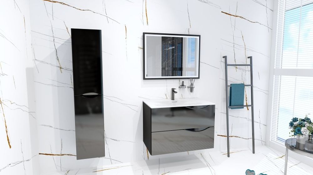 LaVita Kolorado szafka boczna 140 cm wysoka wisząca czarny połysk