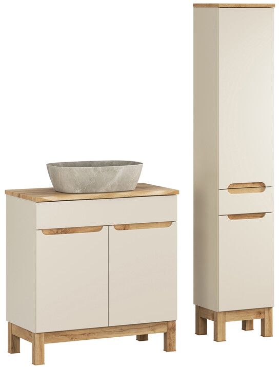 Comad Bali Cashmere zestaw meblowy 60 cm szafka stojąca z umywalką Anna i szafka wysoka boczna kaszmir/dąb/kamień SET-BAC B NAT WOTAN ...