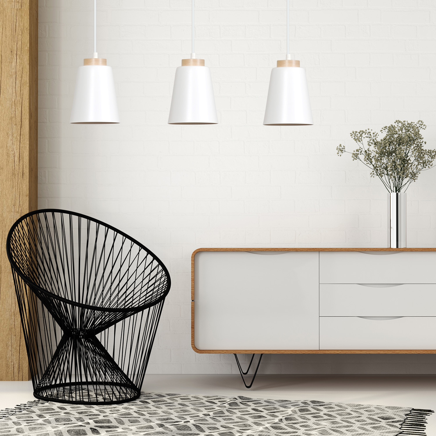 Emibig Bolero lampa wisząca 3x15 W biała-drewno 443/3