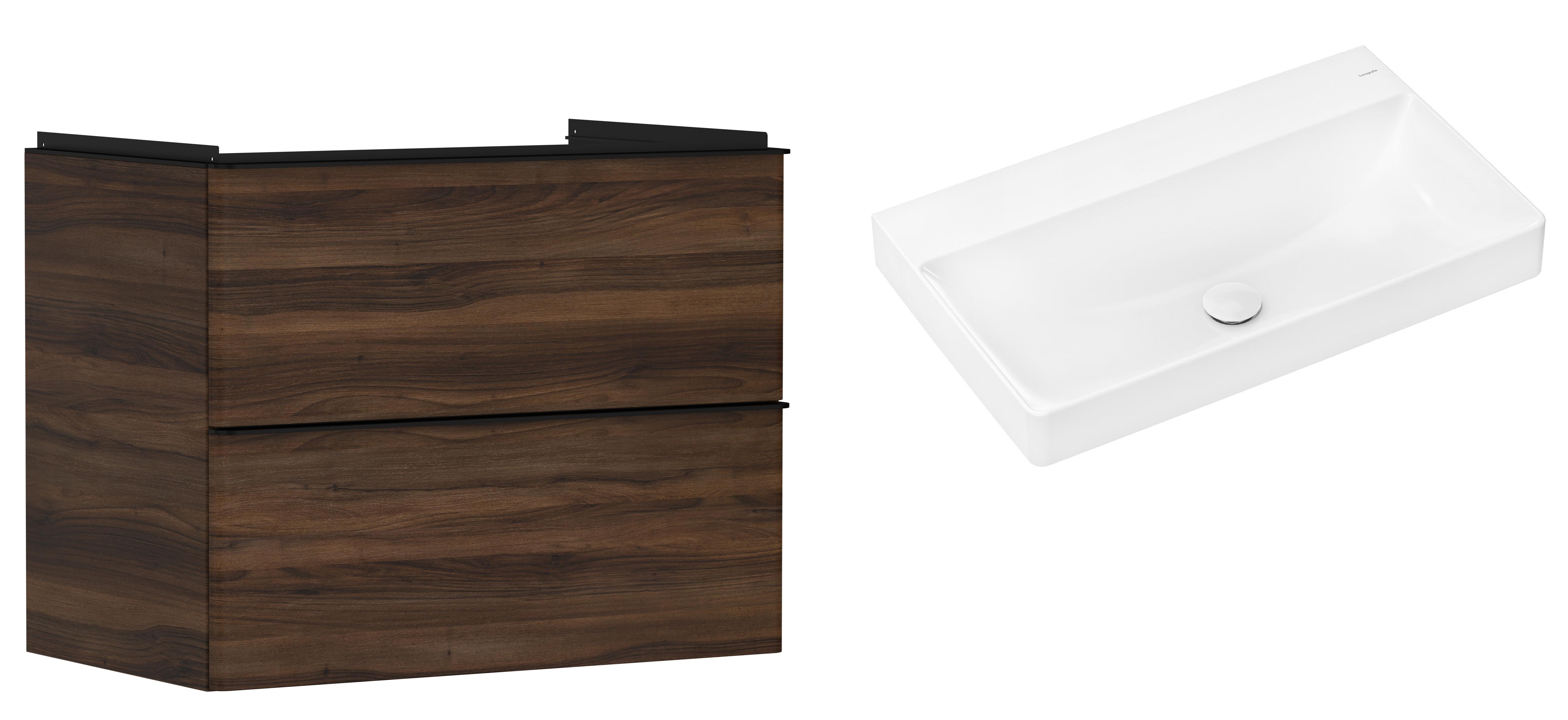 Hansgrohe Xelu Q szafka wisząca z umywalką 80x48 cm ciemny orzech/czarny mat/biały (54030670, 61021450)