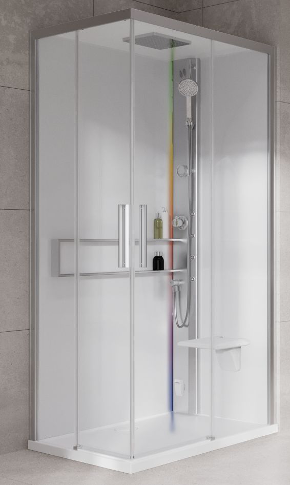 Novellini Glax 2 2.0 A kabina z hydromasażem 100x80 cm prawa parowa z brodzikiem srebrna G22A108DM5-1BB